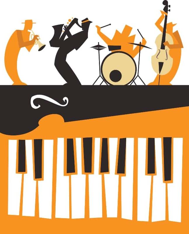 橙色黑色白色插图4音乐家 & piano keys