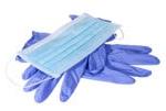 blue surgical mask on pair of blue latex gloves